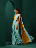 Thumbnail for trueBrowns Blue Mustard Muslin Silk Ready to Wear Saree - Distacart