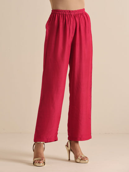 trueBrowns Pink Lehariya Printed Silk Kaftan Pant Set - Distacart