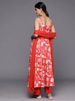 Thumbnail for Varanga Women Red Floral Printed Anarkali Kurta Paired With Tonal Bottom And Dupatta - Distacart