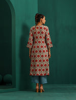 Thumbnail for trueBrowns Ivory Red Circle Floral Muslin Silk Printed V-Neck Kurta Pant Set - Distacart