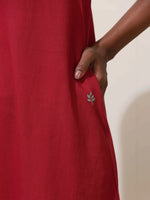 Thumbnail for trueBrowns Maroon Cotton Linen Dress