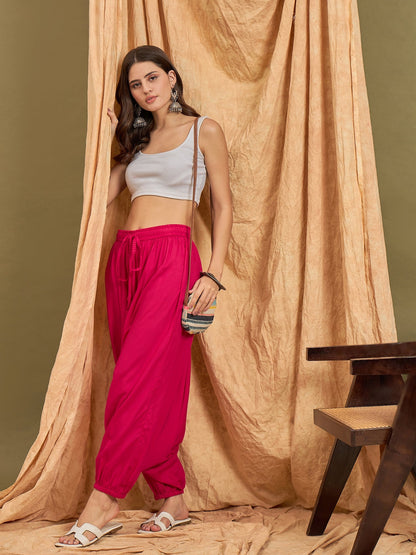 InWeave Fuchsia Solid Harem Pant - Distacart
