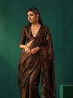 Thumbnail for trueBrowns Black Cotton Gold Lurex Striped Ready to Wear Saree - Distacart