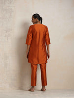 Thumbnail for trueBrowns Orange Silk Kurta Co-ord Set