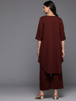 Thumbnail for Varanga Women Maroon V Neck Kurta Set - Distacart