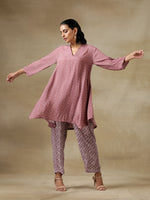 Thumbnail for trueBrowns Dark Mauve Bandhani Printed Silk Collared Co-Ord Set - Distacart