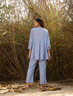 Thumbnail for trueBrowns Light Blue Cotton Dobby Flared Co-ord Set