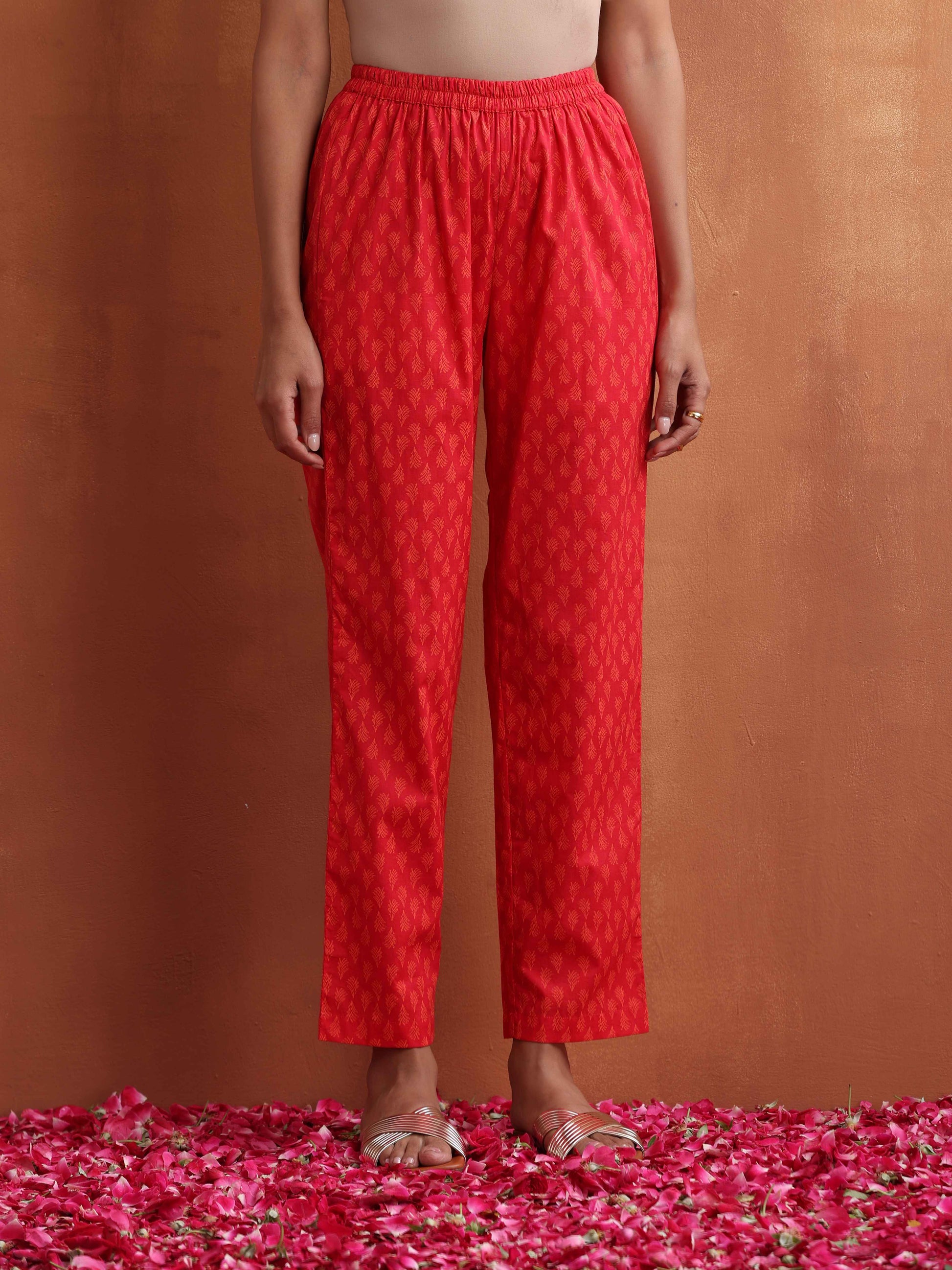 trueBrowns Red Print Angrakha Co-ord Set - Distacart