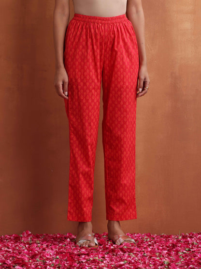 trueBrowns Red Print Angrakha Co-ord Set - Distacart