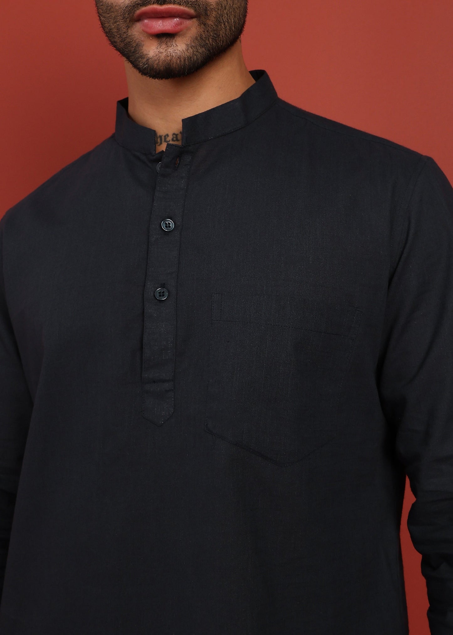 Fabmade Onyx Noir Mandarin Collar Short Kurta - Distacart