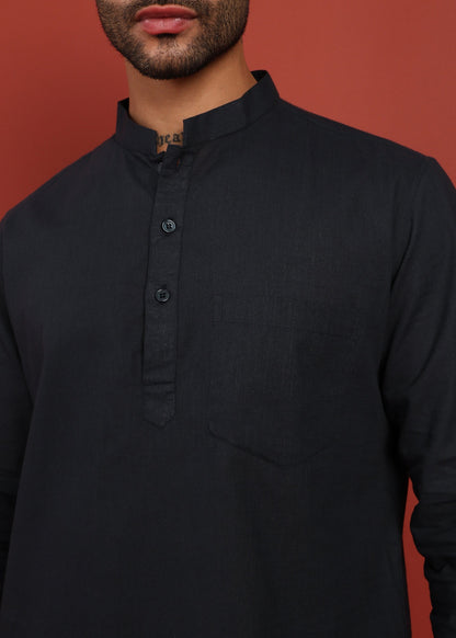 Fabmade Onyx Noir Mandarin Collar Short Kurta - Distacart