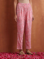 Thumbnail for trueBrowns Pink Print Flared Anarkali Kurta Set - Distacart