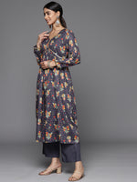 Thumbnail for Varanga Women Violet Sequin Embellished V-Neck A-Line Kurta Paired With Tonal Bottom Amd Dupatta - Distacart