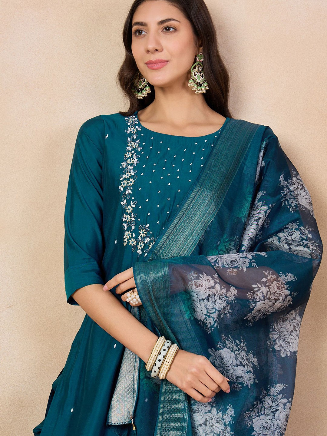 The52 Printed Viscose Rayon Fabric Straight Kurta, Pant and Dupatta Set