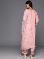 Thumbnail for Varanga Women Peach Embroidered Straight Kurta Paired With Tonal Bottom And Organza Embroidered Dupatta - Distacart