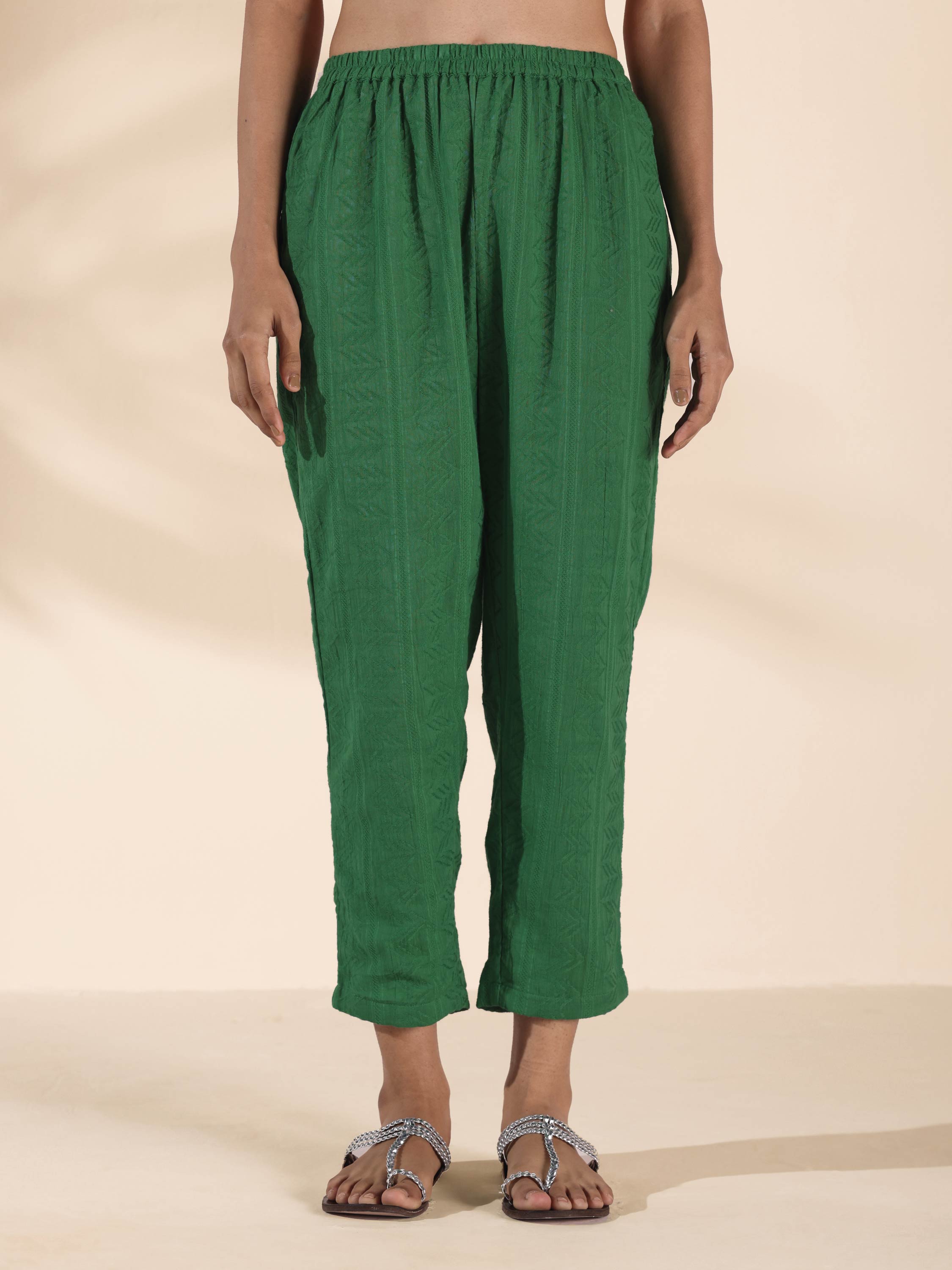 trueBrowns Green Cotton Dobby Kurta Pant Set - Distacart