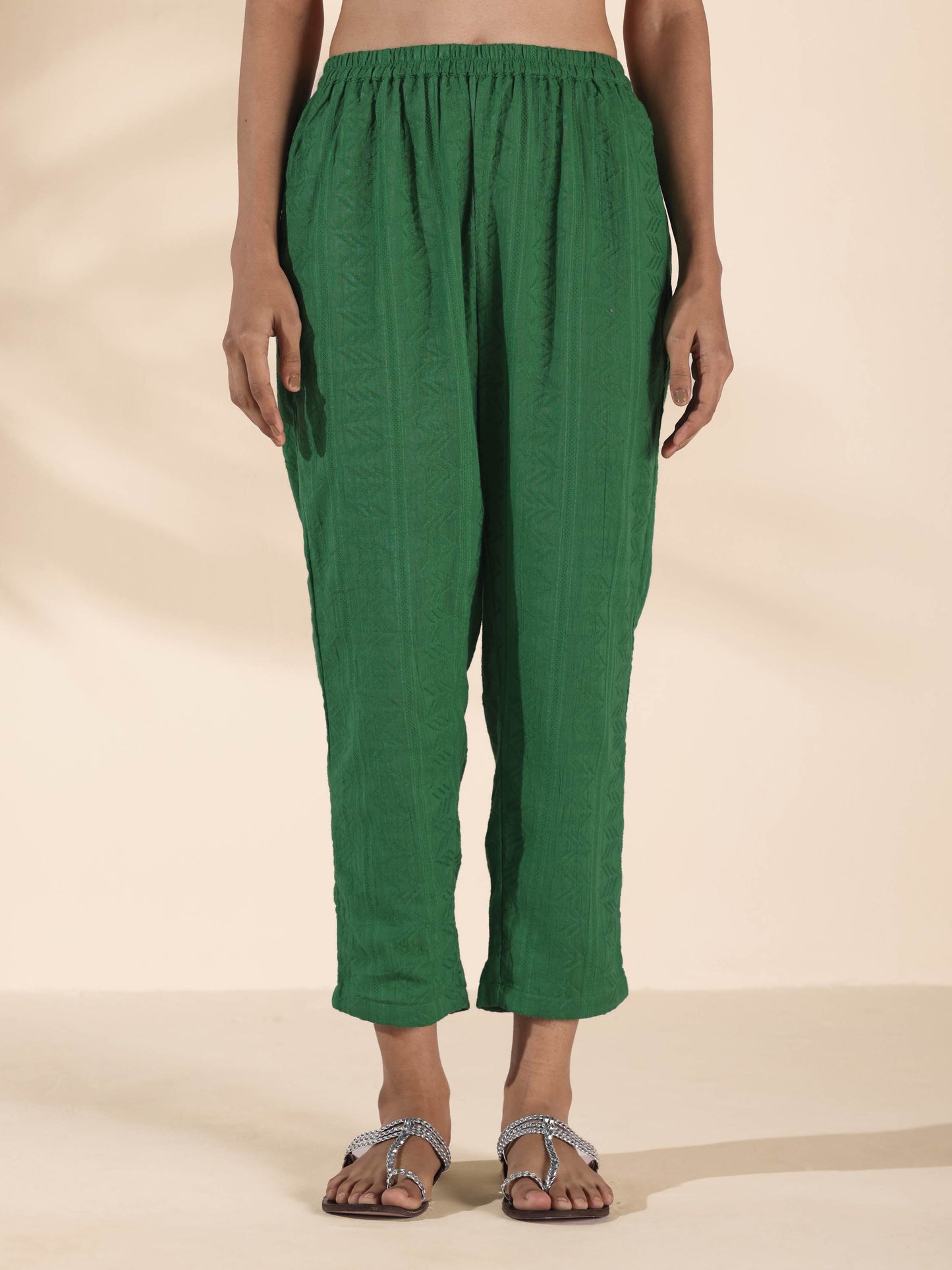 trueBrowns Green Cotton Dobby Kurta Pant Set - Distacart