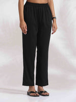 Thumbnail for trueBrowns Black Cotton Embroidered Straight Kurta Set