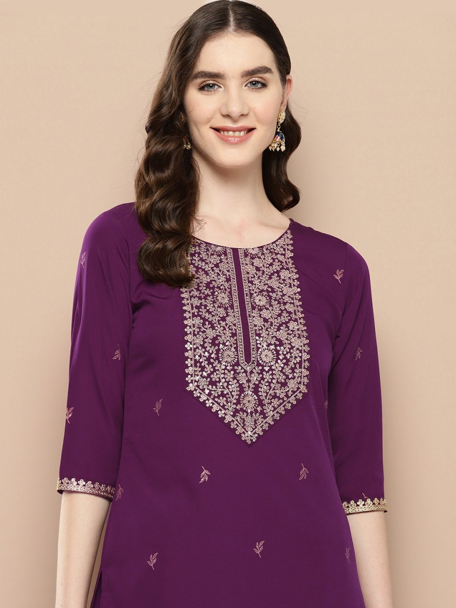 Ahalyaa Women Floral Yoke Design Regular Kurta with Palazzos - Distacart