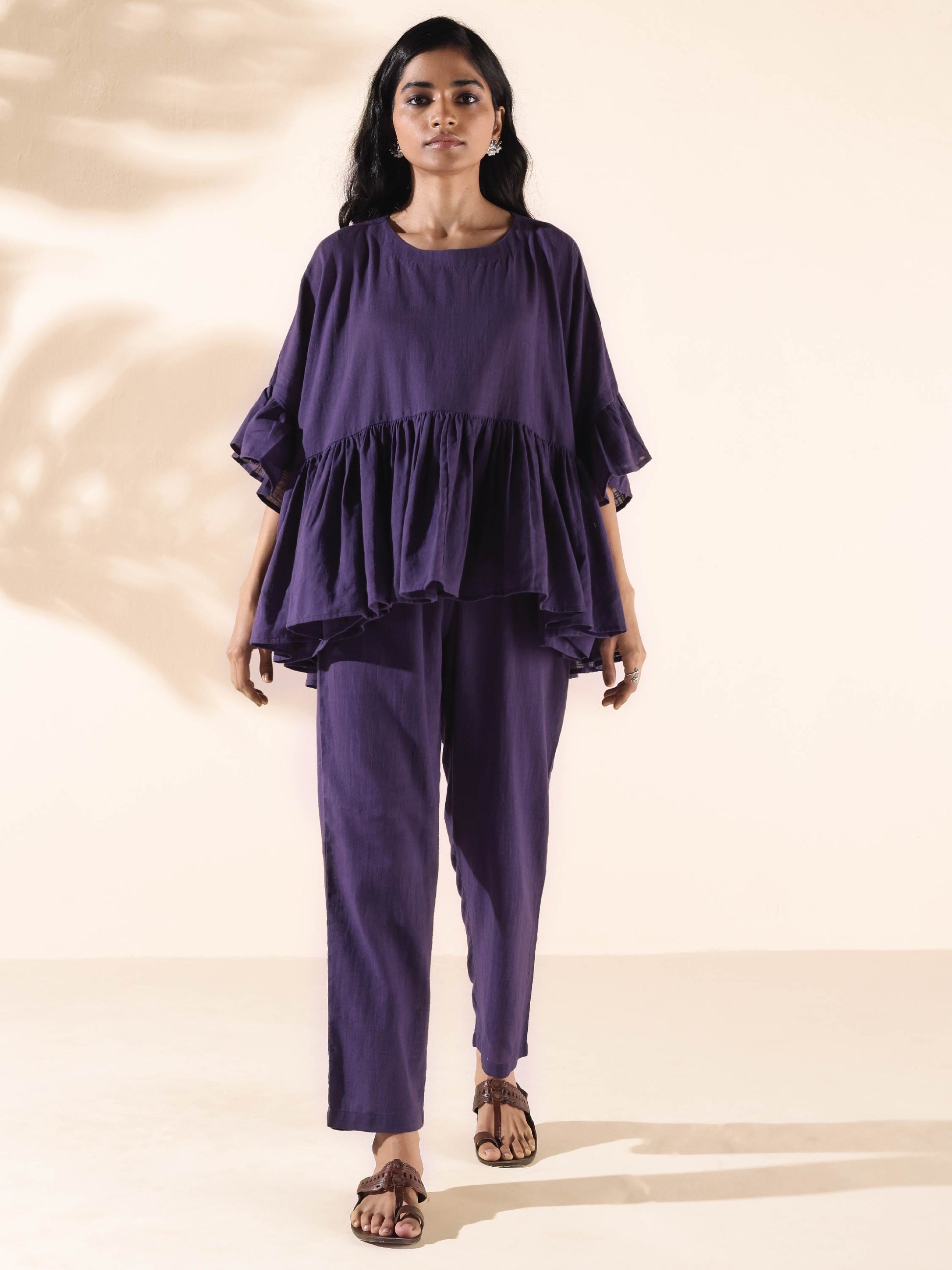 trueBrowns Purple Cotton Flared Co-ord Set - Distacart