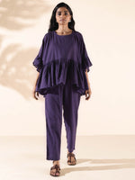 Thumbnail for trueBrowns Purple Cotton Flared Co-ord Set - Distacart