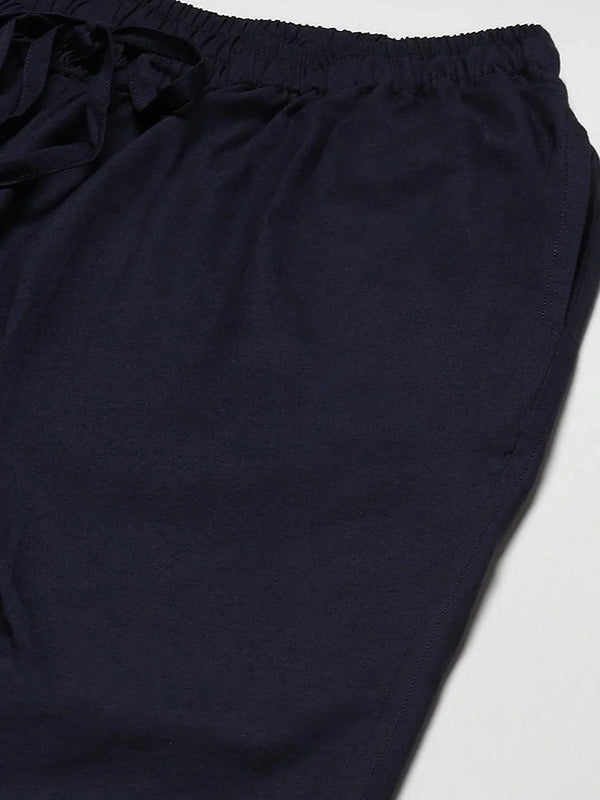 Fabmade Men's Navy Blue Cotton Linen Pyjama