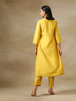Thumbnail for trueBrowns Yellow Textured Silk High Slit Gathered Kurta Set - Distacart