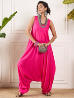 Thumbnail for InWeave Pink Round Sleeveless Jumpsuit