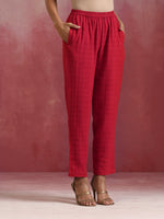 Thumbnail for trueBrowns Red Cotton Dobby Kurta Co-ord set