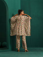 Thumbnail for trueBrowns Off white Floral Bunch Muslin Silk Printed Kaftan Gathered Co-ord Set - Distacart