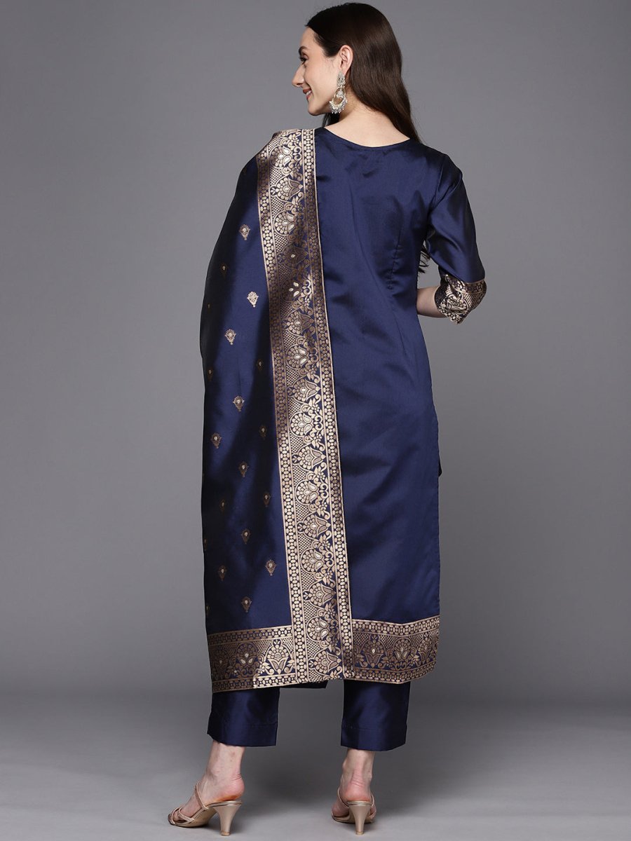 Ahalyaa Unstitched Navy Blue Dress Material - Distacart
