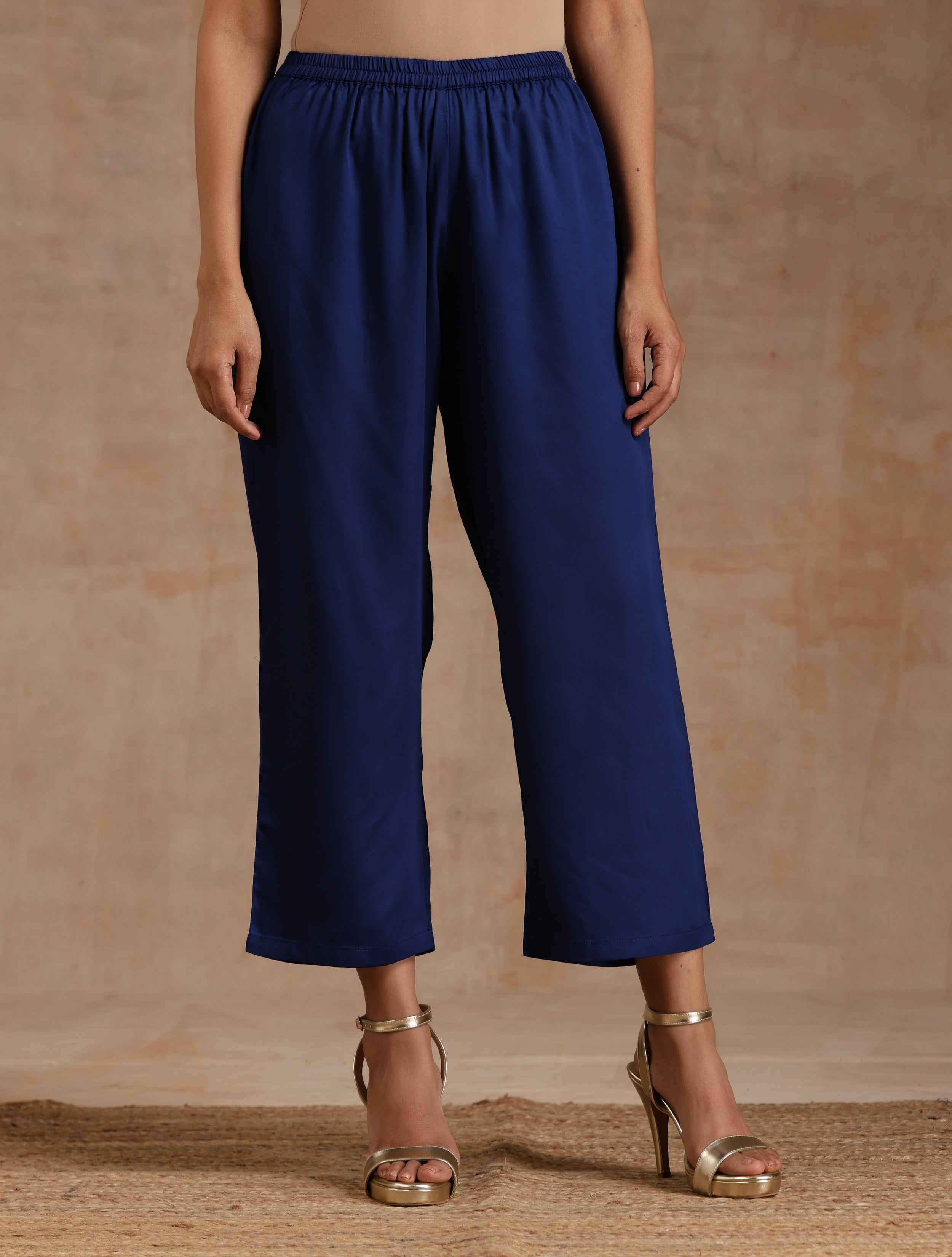 trueBrowns Midnight Blue Modal Satin Relax Kurta Set - Distacart