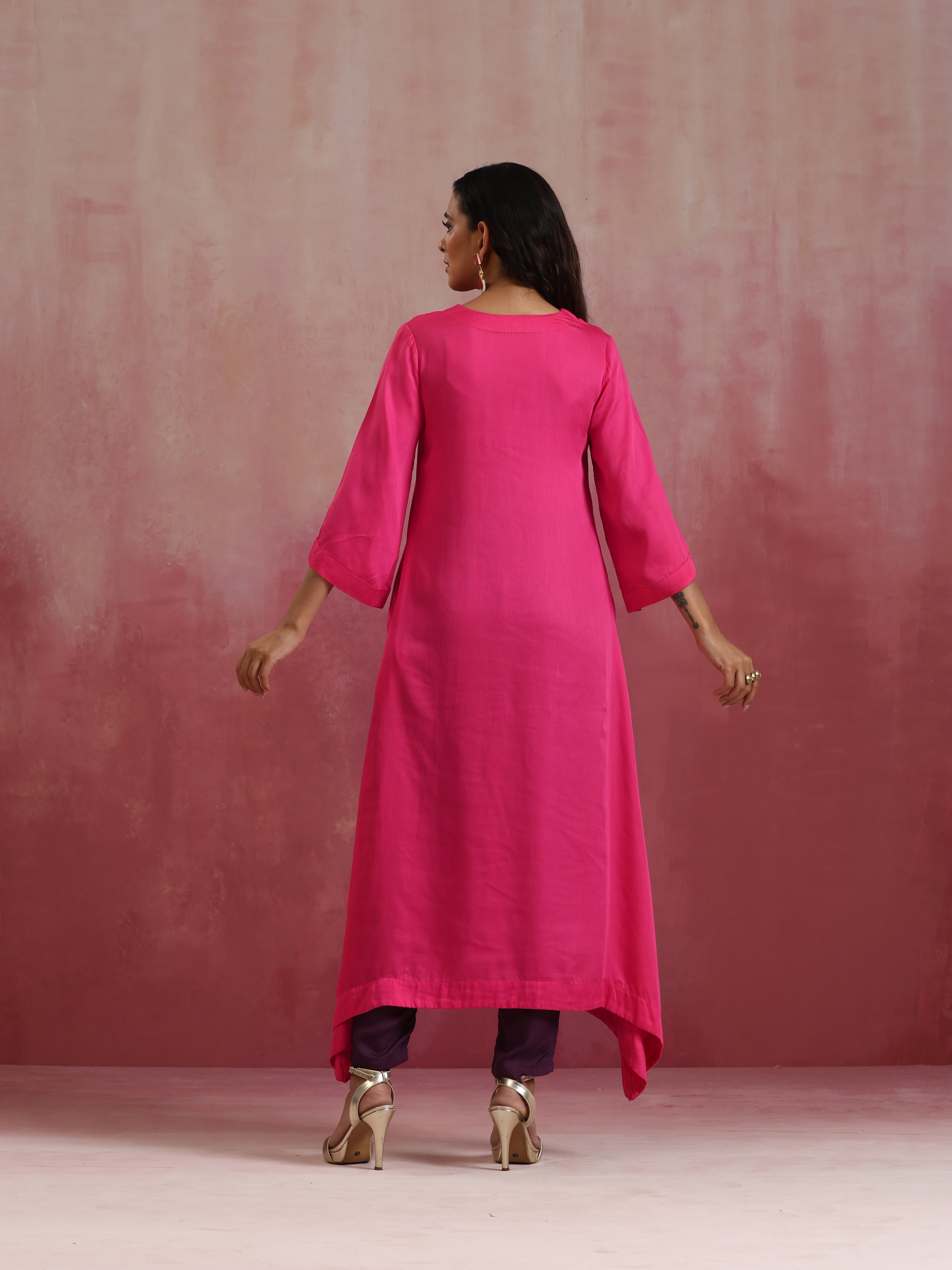 trueBrowns Pink Modal Boxpleat Kurta Set - Distacart