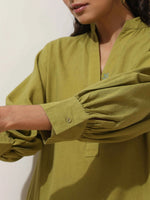 Thumbnail for trueBrowns Pear Green Cotton Linen Kurta Pant Set