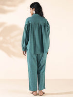 Thumbnail for trueBrowns Turquoise Cotton Dobby Shirt Co-ord Set - Distacart