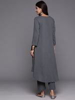 Thumbnail for Varanga Women Grey Empire Gathered Details A-Line Kurta Paired With Tonal Bottom - Distacart