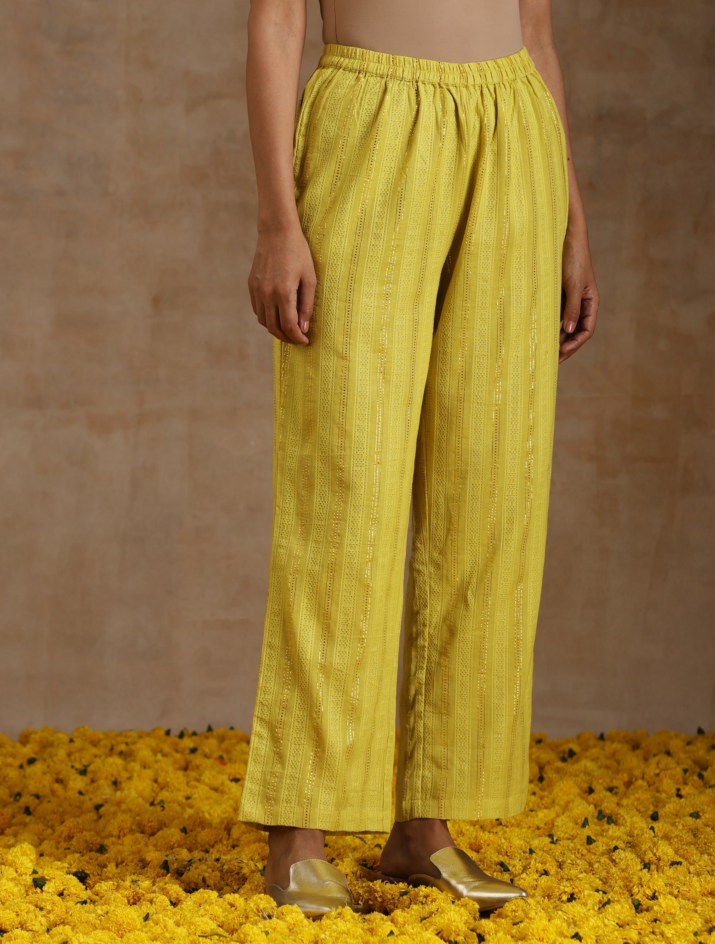 trueBrowns Lime Gold Cotton Kalidar Kurta Set - Distacart