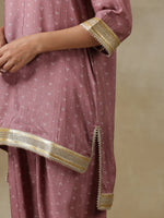 Thumbnail for trueBrowns Dark Mauve Bandhani Printed Silk Loose Kurta Dhoti Pant Set - Distacart