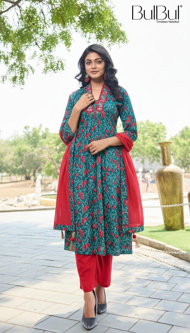 BulBul Anupriya Cotton Blue Kurta Set with Dupatta