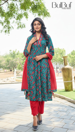 Thumbnail for BulBul Anupriya Cotton Blue Kurta Set with Dupatta