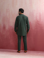 Thumbnail for trueBrowns Men's Green Cotton Mandarin Collar Kurta Co-ord set