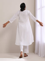 Thumbnail for trueBrowns White Dobby Flared Slit Kurta Pant Set - Distacart