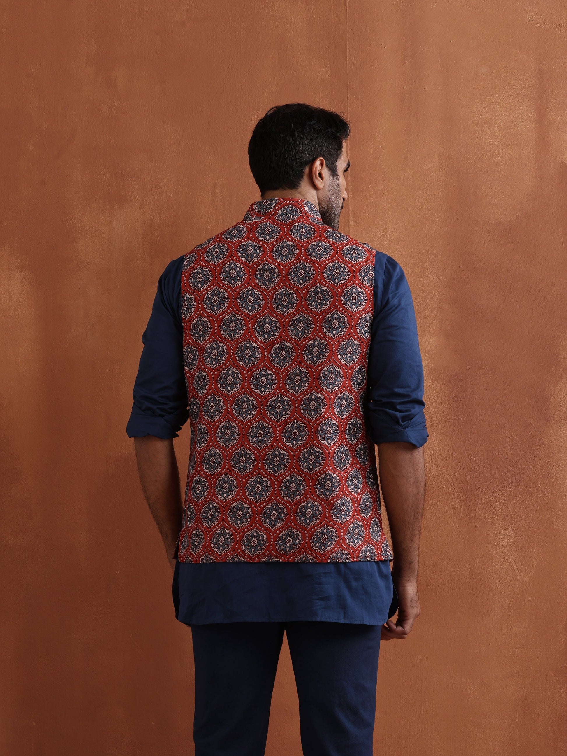 trueBrowns Men's Rust Printed Reversible Nehru Jacket - Distacart