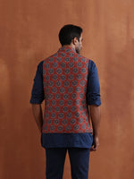 Thumbnail for trueBrowns Men's Rust Printed Reversible Nehru Jacket