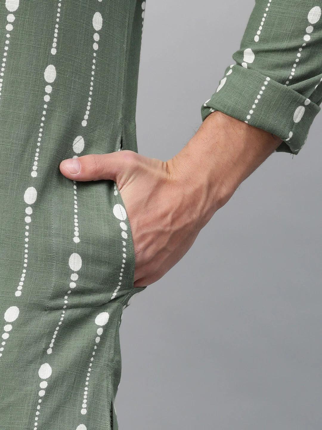 Fabmade Green And White Printed Straight Kurta Pyjama - Distacart