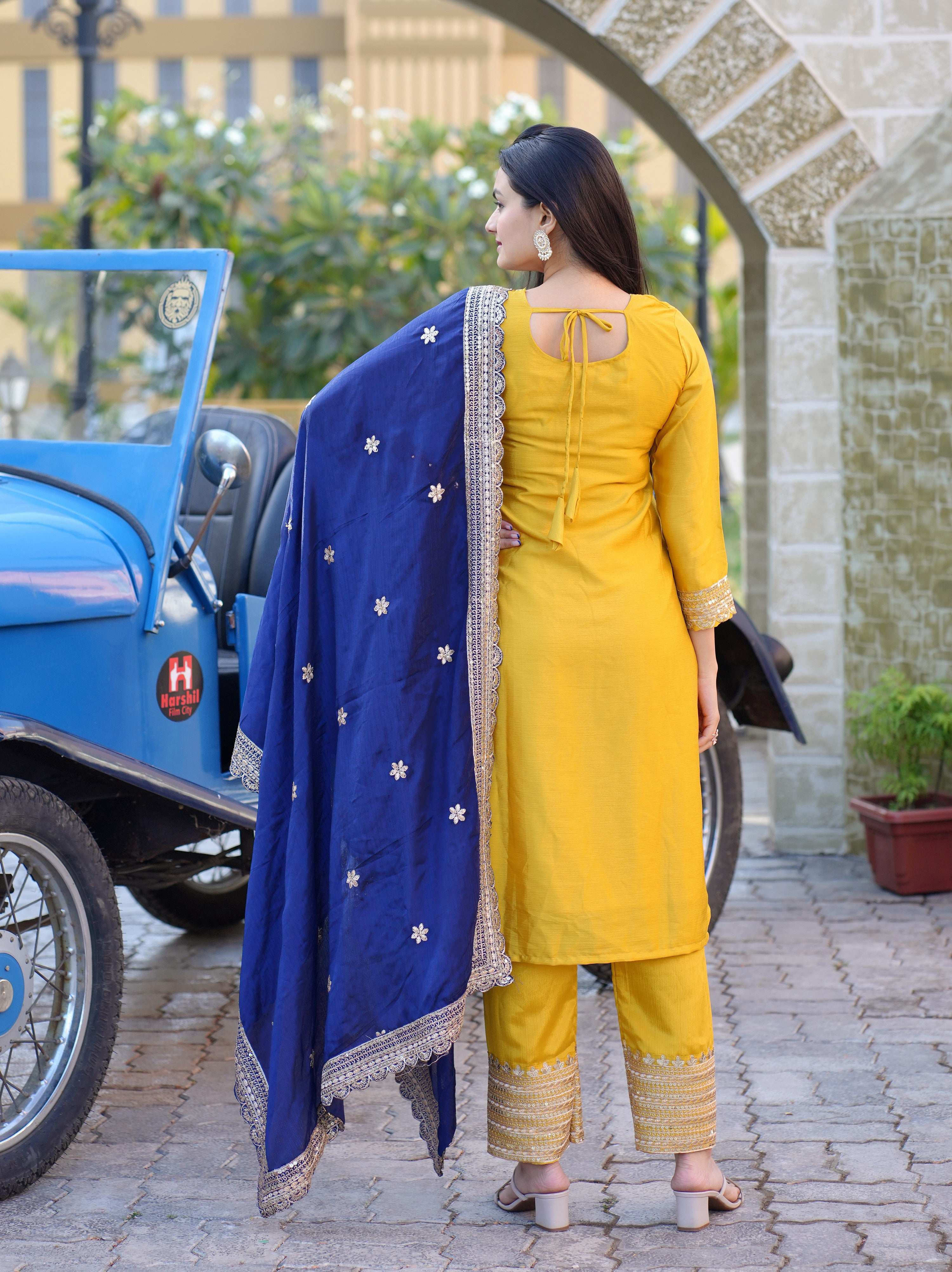Yash Enterprise Yellow Heavy Sequence Embroidery Salwar Suit Set