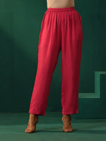 Thumbnail for trueBrowns Pink Floral Viscose Silk Round Neck Co-ord Set - Distacart