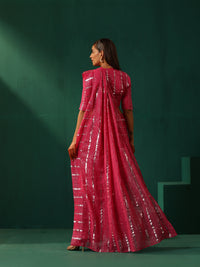 Thumbnail for trueBrowns Rani Pink Cotton Silver Lurex Striped Ready to Wear Saree - Distacart