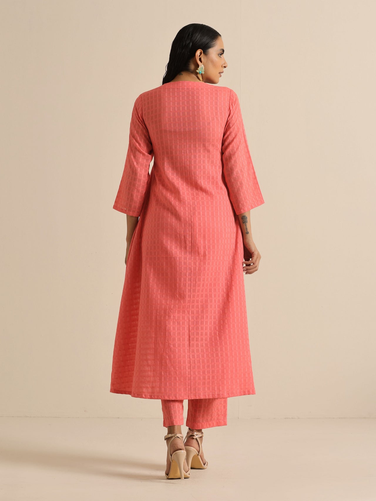 trueBrowns Bright Pink Dobby Angrakha Kurta Pant Set - Distacart