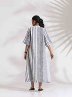 Thumbnail for trueBrowns Off-White Cotton Multi Stripe Flared Dress
